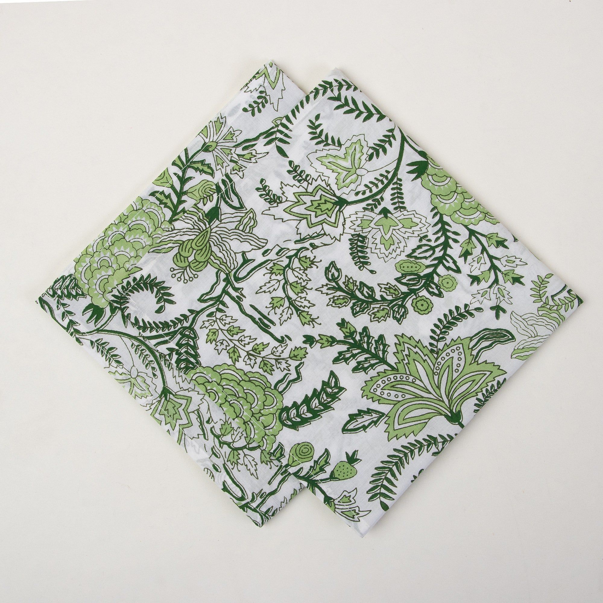 Green Floral Block Printed Soft Cotton Hanky Rumal